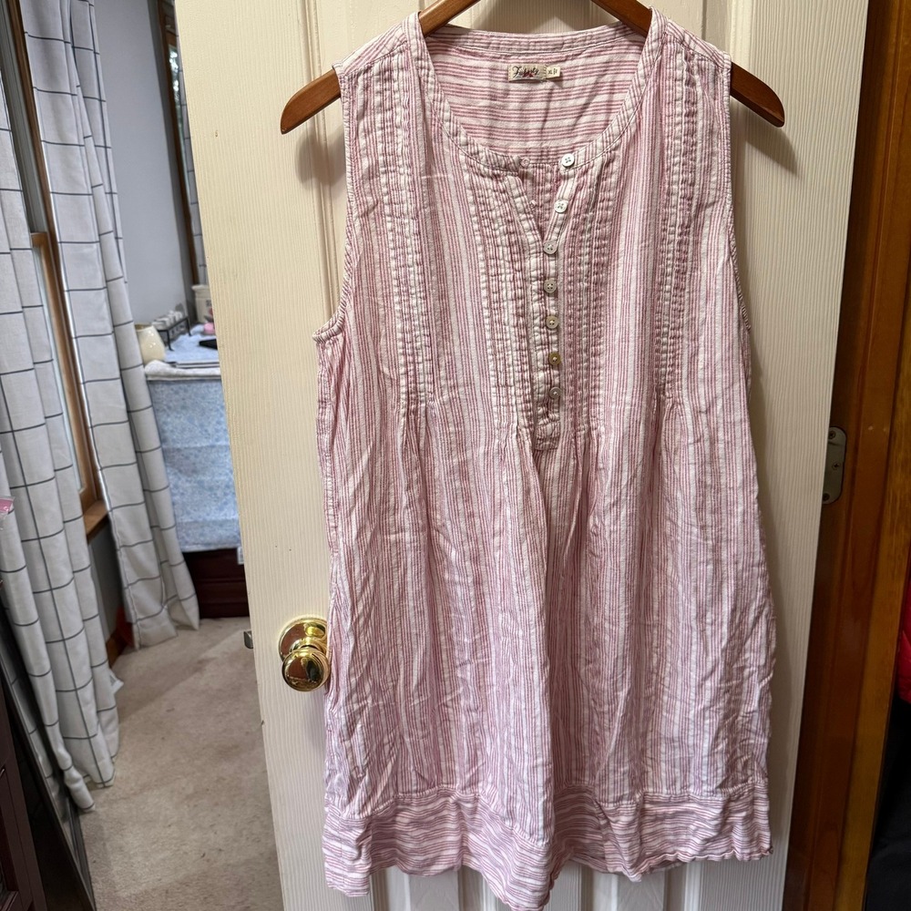 Faherty Womens XL Red White Striped Pintuck Sleeveless Mini Dress Shift